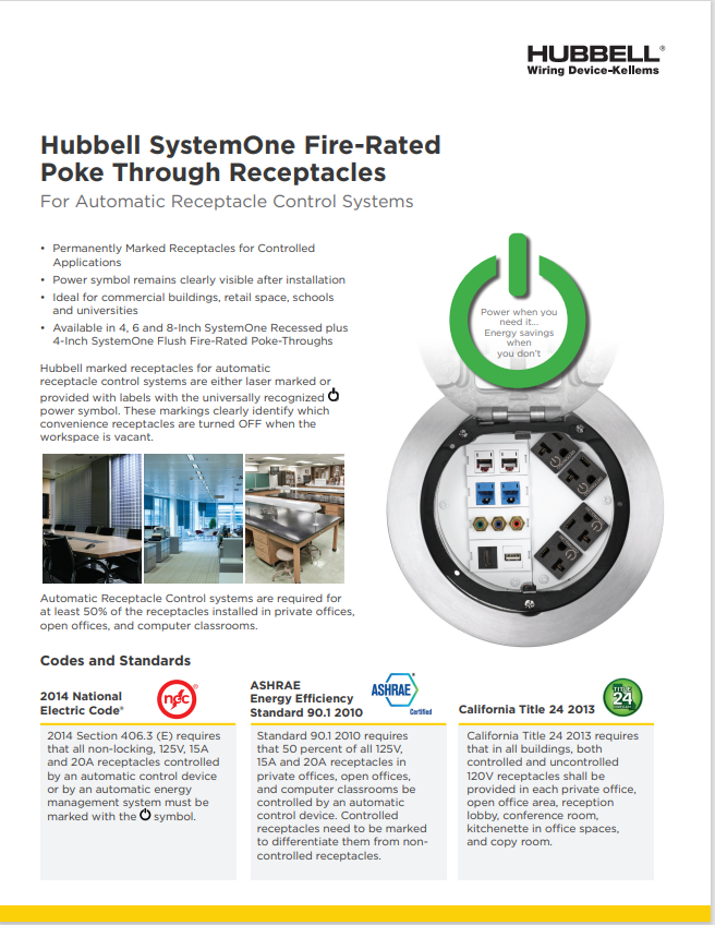 FRPT ARC Hubbell SystemOne Fire-Rated Poke-Through ARC Receptacles