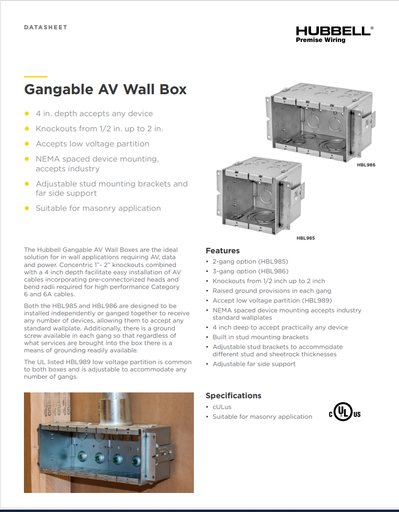 Gangable AV wallbox Gangable AV Wall Box