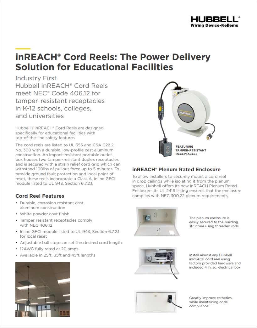 inreach educational inREACH™ Cord Reels for Educational Facilities