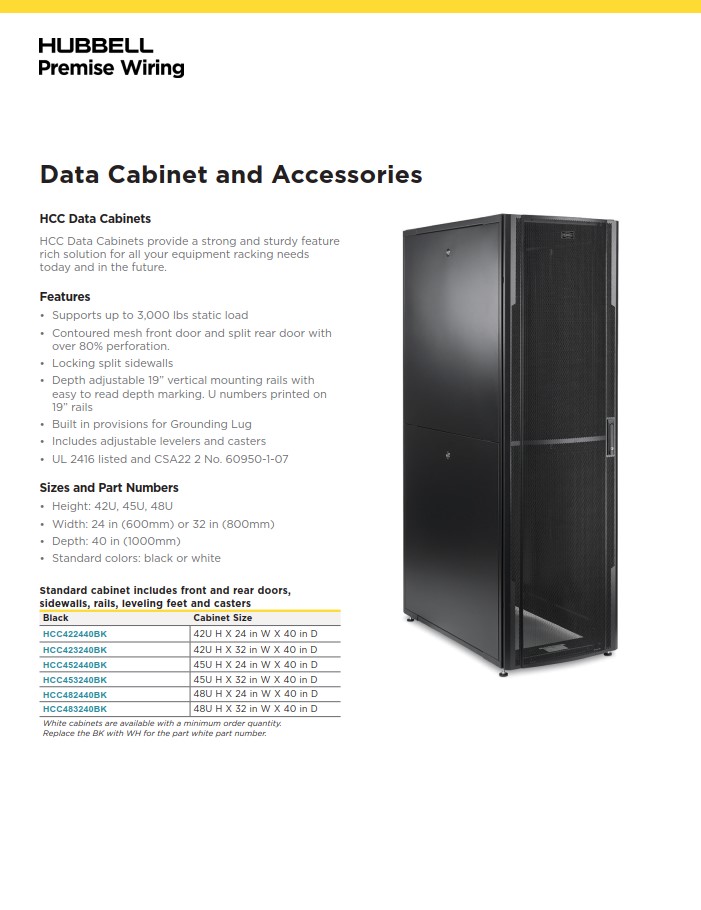 hcc premise Premise Data Cabinet and Accessories Sell Sheet